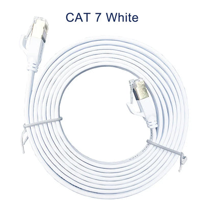 White Black Cat7 Flat Cable Ethernet Cat 7 6 20m 15m 10m 8m 5m RJ45 Network Cable Cat7 Patch Cord for Router Modem RJ 45 Lan Cab - Smarsty