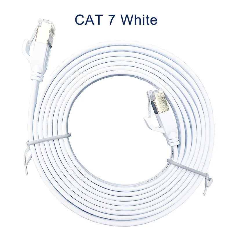 White Black Cat7 Flat Cable Ethernet Cat 7 6 20m 15m 10m 8m 5m RJ45 Network Cable Cat7 Patch Cord for Router Modem RJ 45 Lan Cab - Smarsty