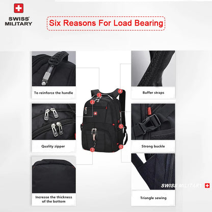SWISS MILITARY Fashion Travel Multifunction Large Capacity Male Bag Usb Charging Waterproof 23 inch Laptop Backpack Men Mochila - Smarsty