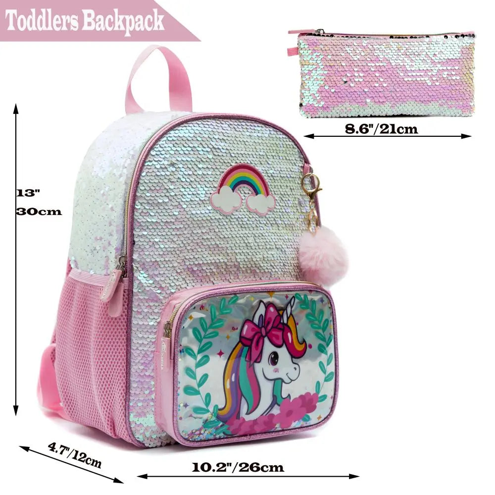 Girls Sequined Kindergarten Backpack With Zipper Closure - Smarsty