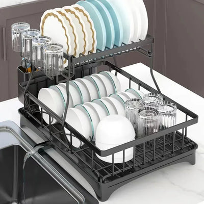 Large 2-tier dish drying rack for kitchen countertops, removable large-capacity dish draining rack by Smarsty
