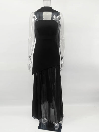 TARUXY Fashion Strapless Dress With Ribbon Female Elegant Sleeveless Mesh Beach Vacation Long Dress 2025 Spring New Women Dress - Smarsty