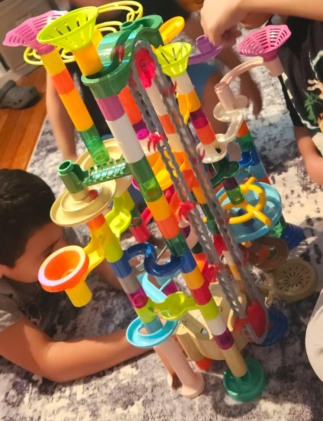 Joyfy 236 Pcs Glowing Marble Run with Motorized Elevator Construction Building Blocks STEM Educational Toys Set for Kid Ages 4-8
