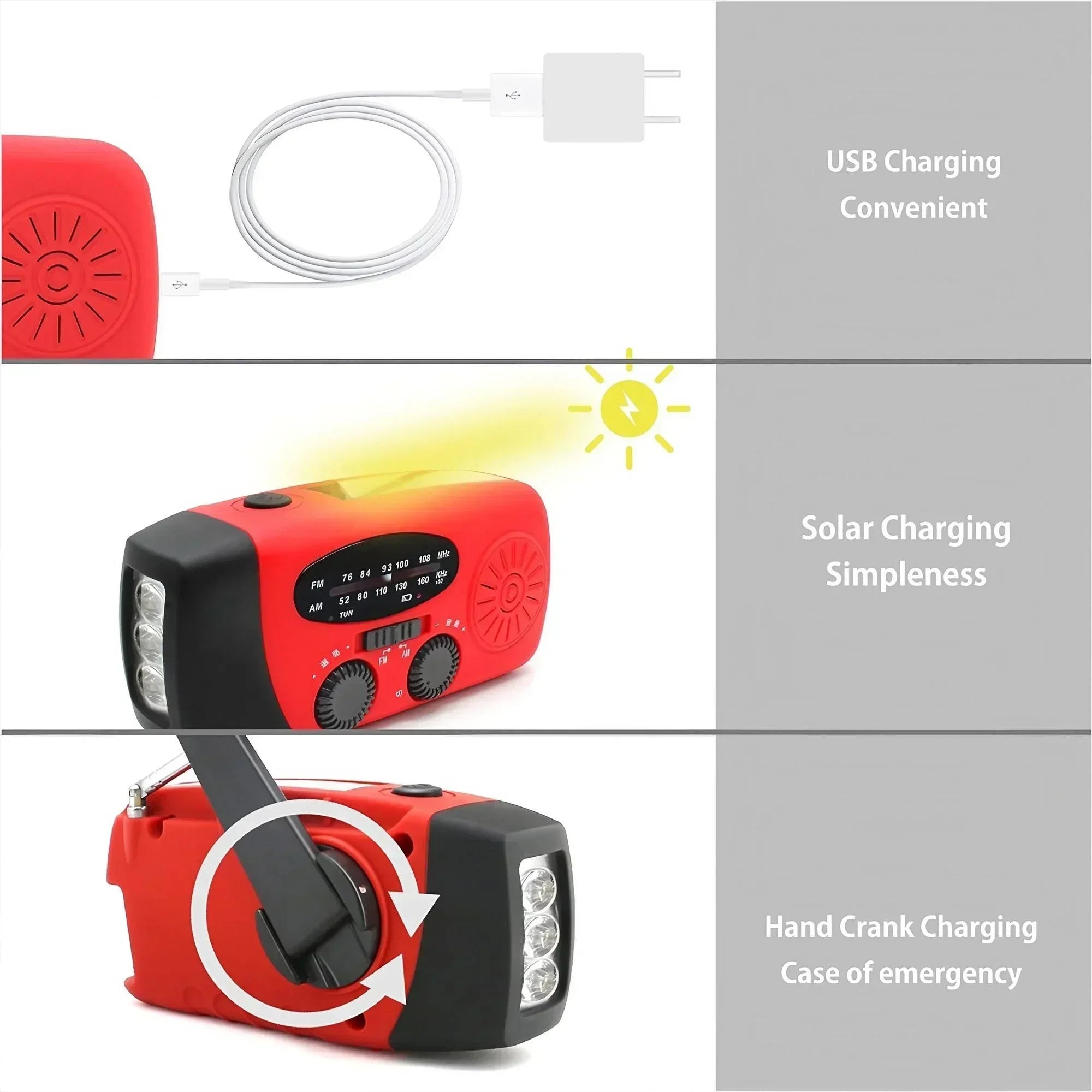Solar Hand Crank Powered Camping Light With AM/FM Radio Outdoor 2000mAh USB Charging Multifunctional Hand Dynamo LED Flashlight by Smarsty