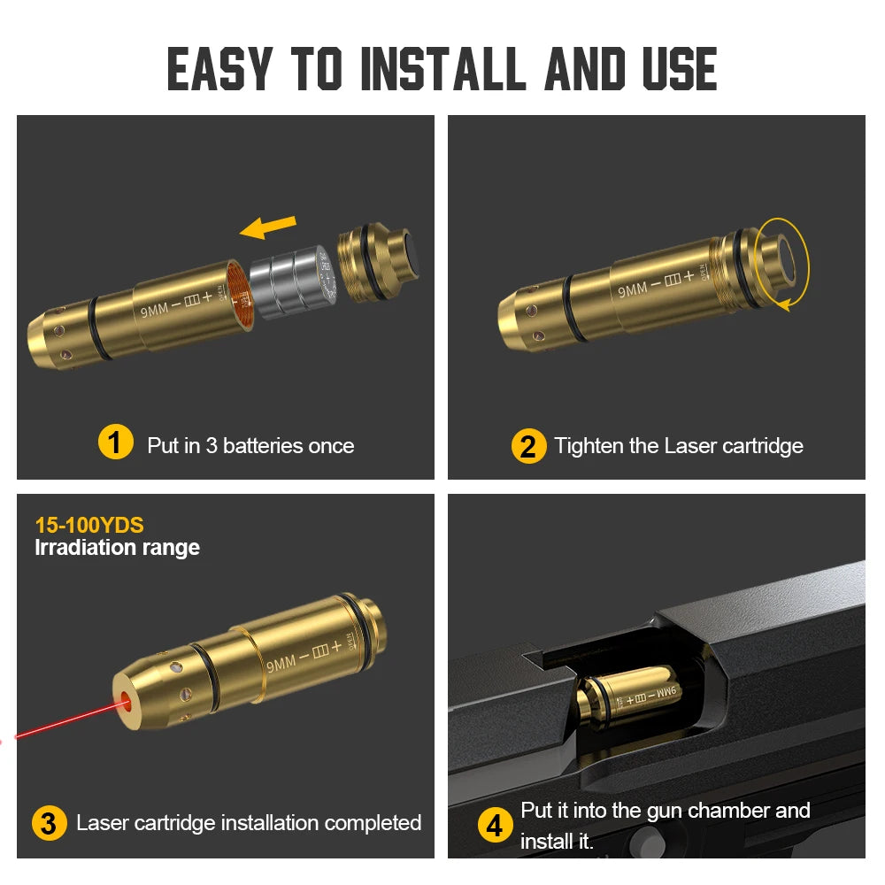 9mm Red Dot Laser Training Cartridge Dry Fire Tactical Bullet Trainer for Pistol Marksmanship