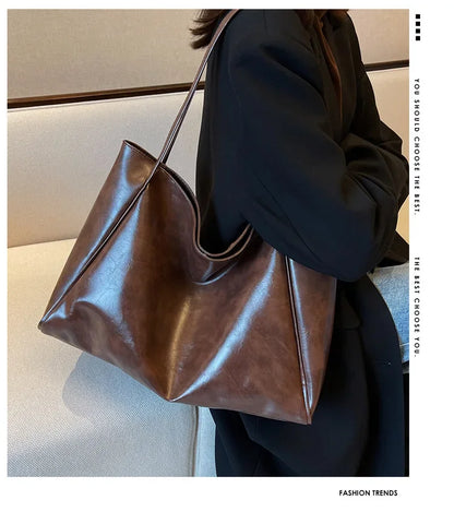 Women PU Leather Tote Bag Large Capacity Shoulder Crossbody - Smarsty