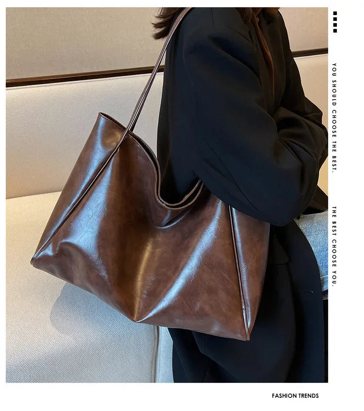 Women PU Leather Tote Bag Large Capacity Shoulder Crossbody - Smarsty