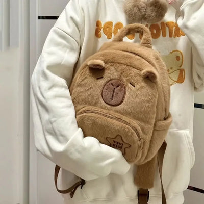 Kawaii Capybara Plush Backpack for Women Versatile Cartoon Funny Capibala Crossbody Bag aLrge Capacity Tote Bag - Smarsty