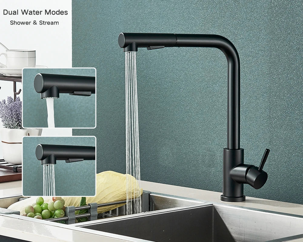 Black Stainless Steel Pull Out Kitchen Faucet with Free Shipping - Smarsty
