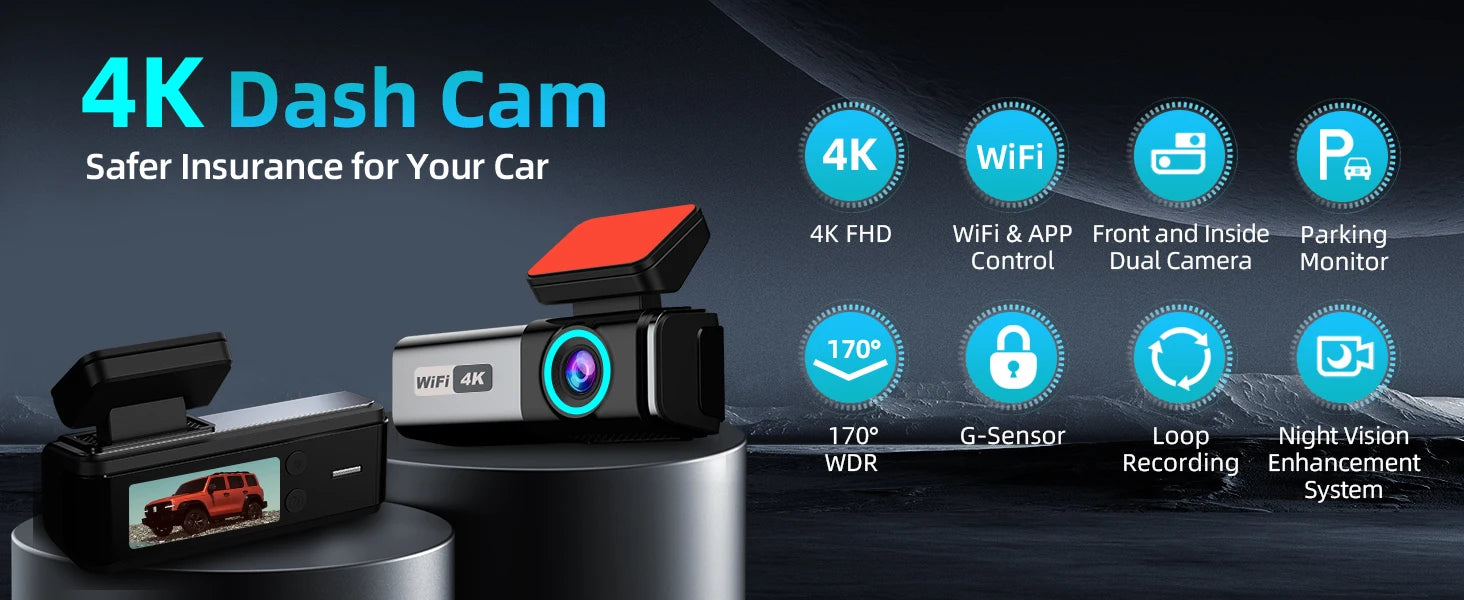 Stunning 4K Dash Cam Front And Rear Night Vision Wifi - Smarsty