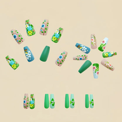 24 Piece Set Medium Long Press On Nails with Peach Flower Design - Smarsty