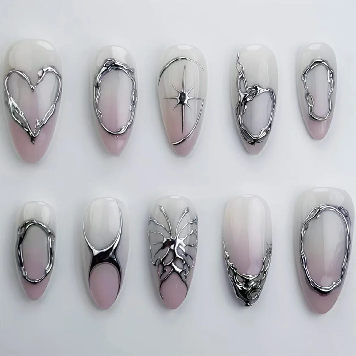 Colorful Press On Almond Nails Set with Pearl Flowers - Smarsty