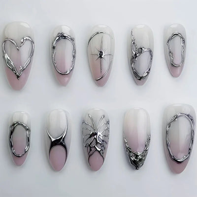 Colorful Press On Almond Nails Set with Pearl Flowers - Smarsty