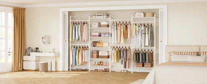 L4 Wall Mounted Industrial Pipe  Clothes Rack, Closet Organizer System with Rods Expandable, Clothing Rack, Corner Garment Rack