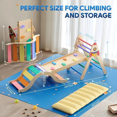 Pikler Triangle Set with Cushion 9in1 Climbing Toys for Toddlers 13 Inside Montessori Toddler Climbing Toys Indoor Large Wooden