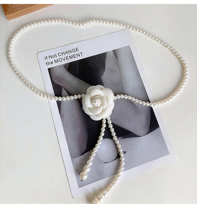 Pearl Waist Belt for Women Elegant Camellia Design - Smarsty
