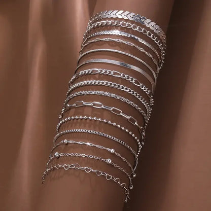 15 Piece Silver Chain Bead Bracelets for Women - Smarsty