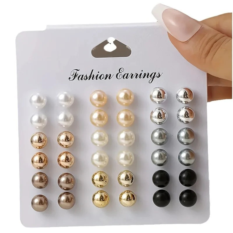 Elegant Multicolor Imitation Pearl Stud Earrings Set - Smarsty