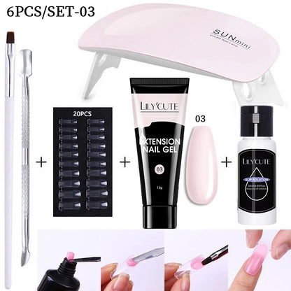 LILYCUTE Nail Gel Set with 6W LED Lamp for Quick Manicure - Smarsty