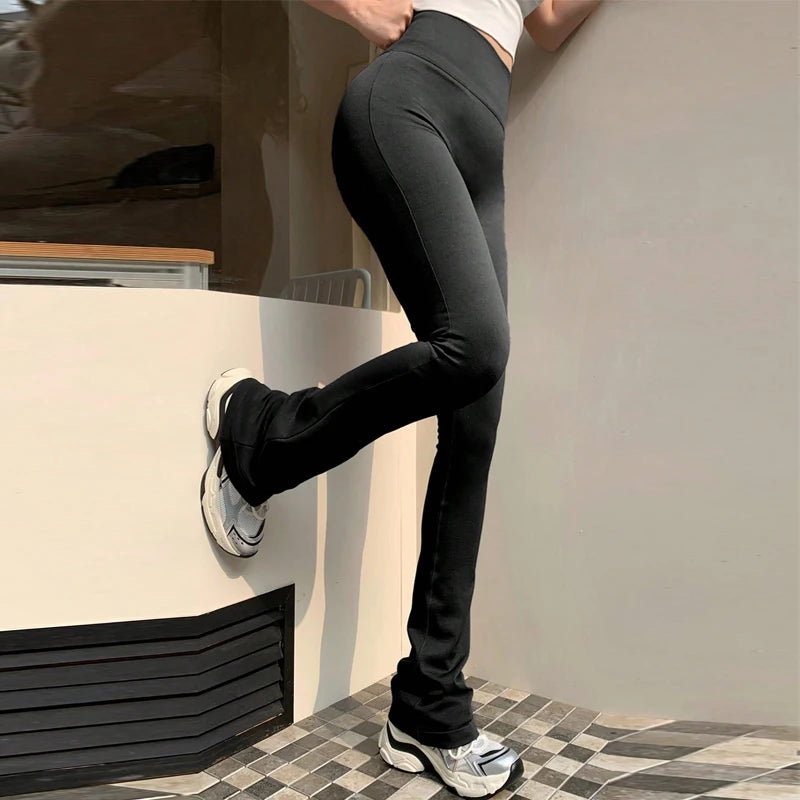 High Waisted Compression Without Awkward Lines Micro Flared Yoga Outdoor Wear Seamless Elastic Fitness Pants Lifting Leggings - Smarsty