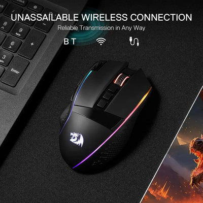 Redragon M991 Wireless Gaming Mouse 26000 DPI 3-Mode Gamer 9 Macro Buttons RGB Backlight Mice, Black - Smarsty