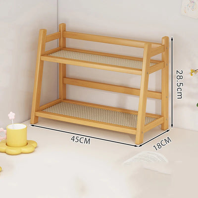2 Layer Spice Caddy Shelf Bamboo Kitchen Storage Rack Desktop Cabinet Organizer Display Rack Coffee Bar Counter Shelf Cup Holder by Smarsty