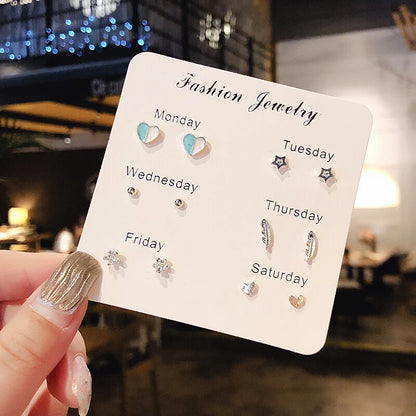 4 Pair Silver Heart Stud Earrings Set Cute Gift Everyday - Smarsty