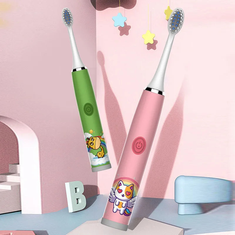 Child's Rechargeable Sonic Electric Toothbrush With Replacement Heads - Smarsty