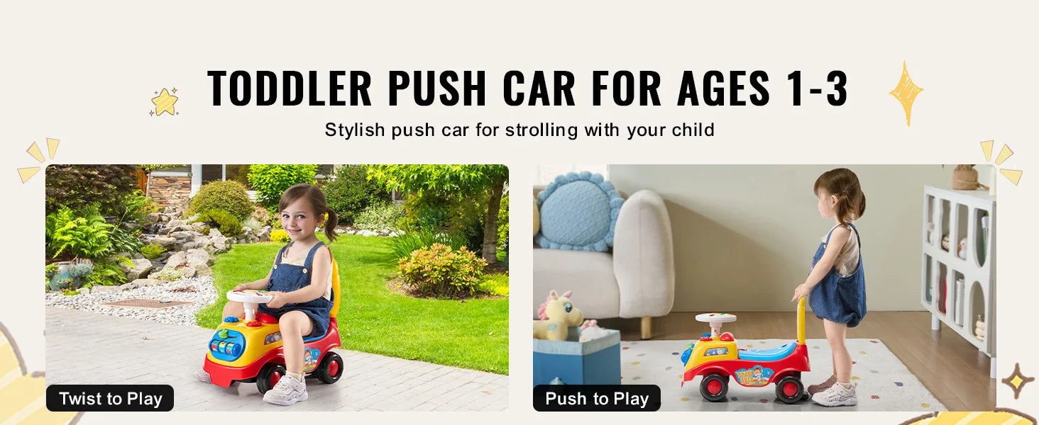 SucceBuy Toddler Ride On Push Car Sit to Stand Kids Ride On Toy Car with Music Steering Wheel Seat Storage for Toddlers - Smarsty