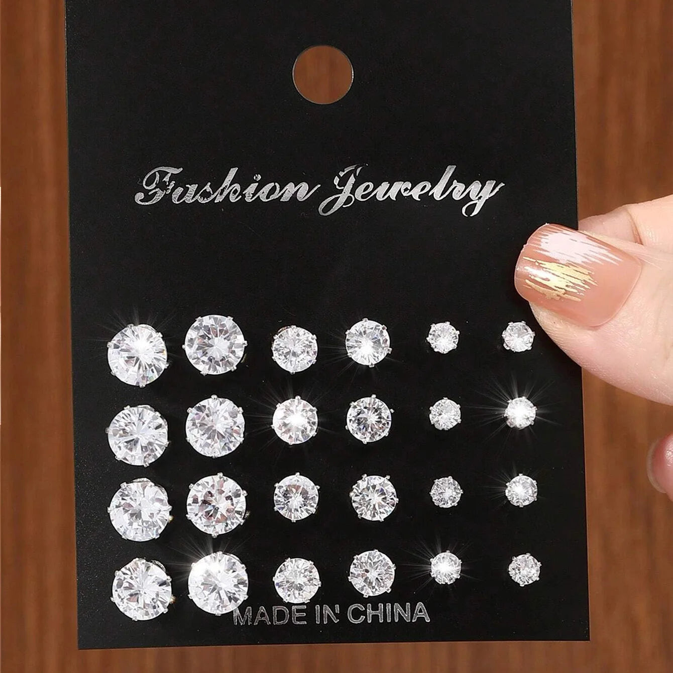 12 Pairs Zirconia Stud Earrings Gift Set Luxurious Shiny - Smarsty