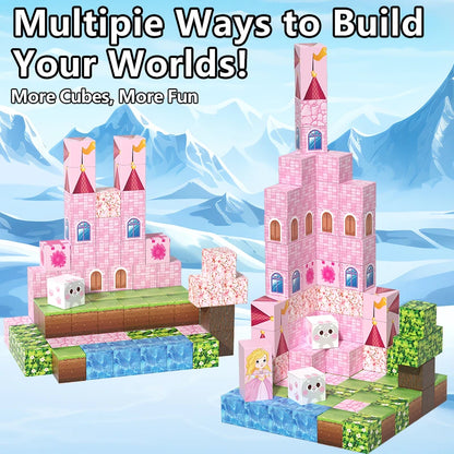Pink castle magnetic building block set, suitable for boys and girls over 3 years old DIY to improve hand skills and creativity by Smarsty