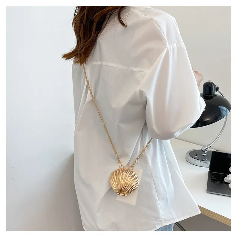 Pearl Mini Crossbody Bag Gold Shell Shoulder Purse Luxe - Smarsty