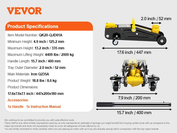 SucceBuy 2 Ton Low Profile Floor Jack Heavy Duty Iron Hydraulic Racing Floor Jack Hydraulic Car Jack Dual Piston Quick Lift Pump