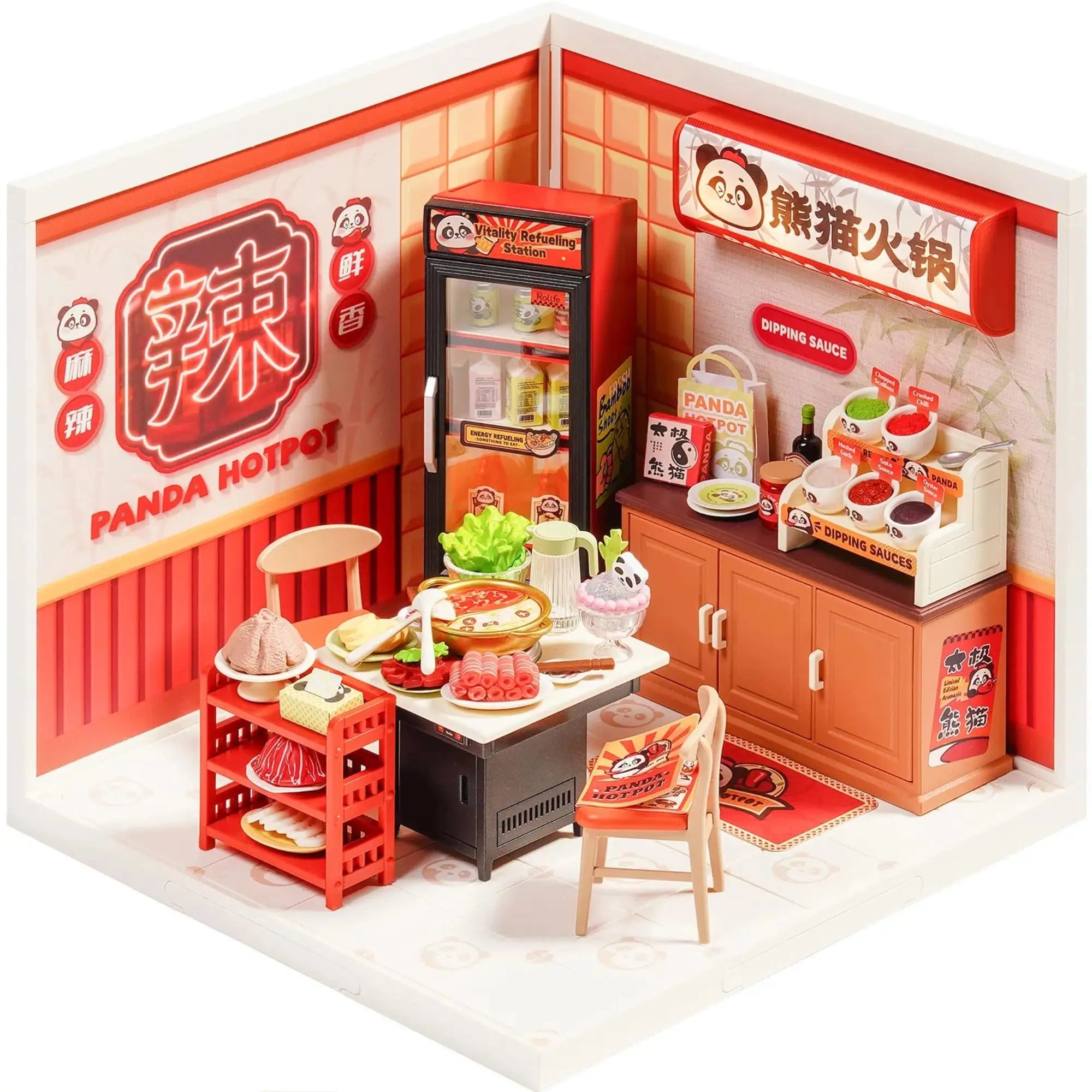 Rolife Panda Hot Pot DIY Modern Miniature Assembly Model Kit Tiny Accessories Themed Diorama For Stress Relief Kids Adults