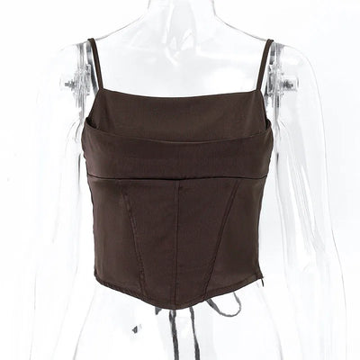 Spaghetti Strap Tank Top Sexy Backless Bandage Skinny Crop Tops 2024 Summer Elegant Lace Up Party Streetwear Women Camis - Smarsty
