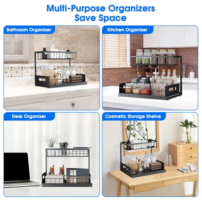 Under Sink 2 Tier Sliding Cabinet Basket Organizer Drawer Pull Out Cabinet Multi-Purpose Sink Organizer for Bathroom Kitchen by Smarsty