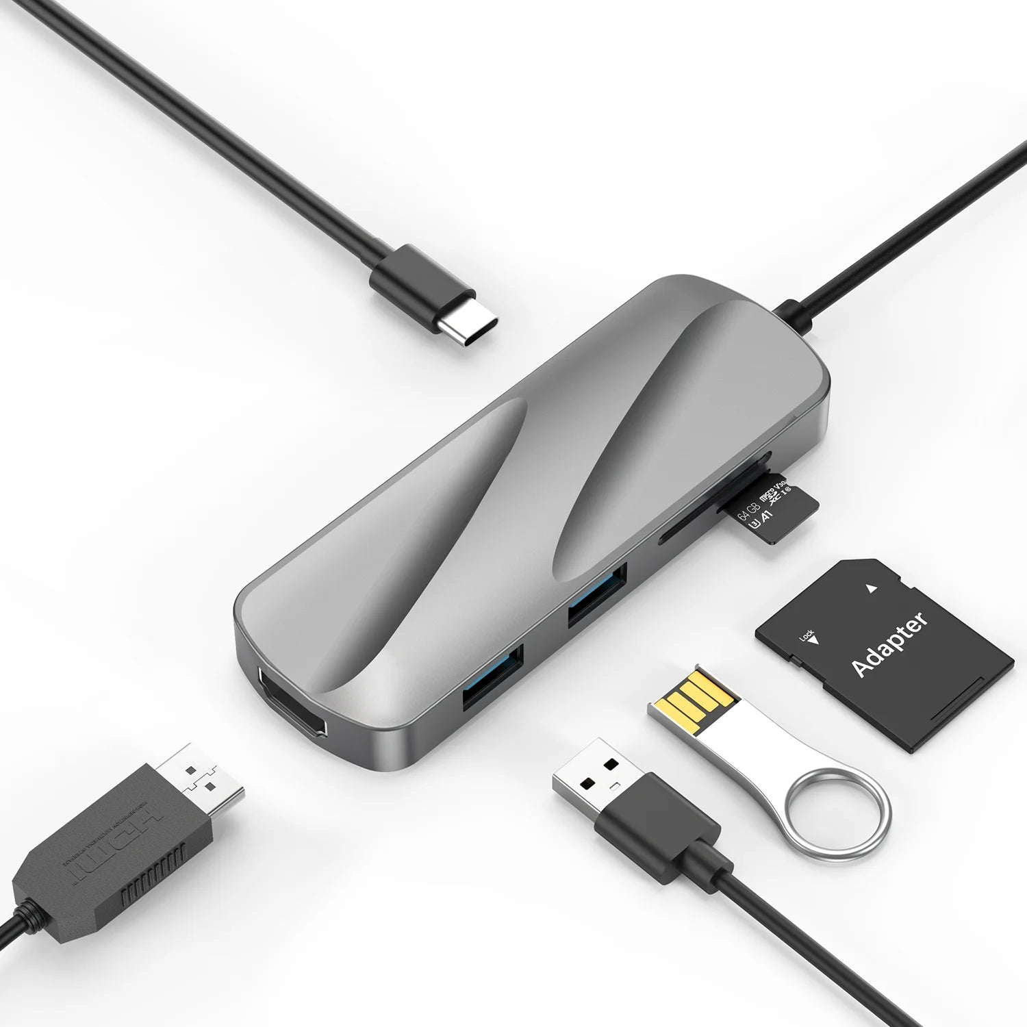 KOOTION USB C Hub 6-in-1 USB-C Hub for Laptop with 4K HDMI Adapter, 2 x USB 3.0 Ports, SD/TF Card Reader, PD Charging Port,