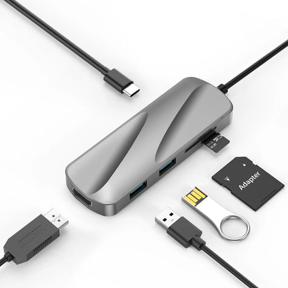 KOOTION USB C Hub 6-in-1 USB-C Hub for Laptop with 4K HDMI Adapter, 2 x USB 3.0 Ports, SD/TF Card Reader, PD Charging Port,