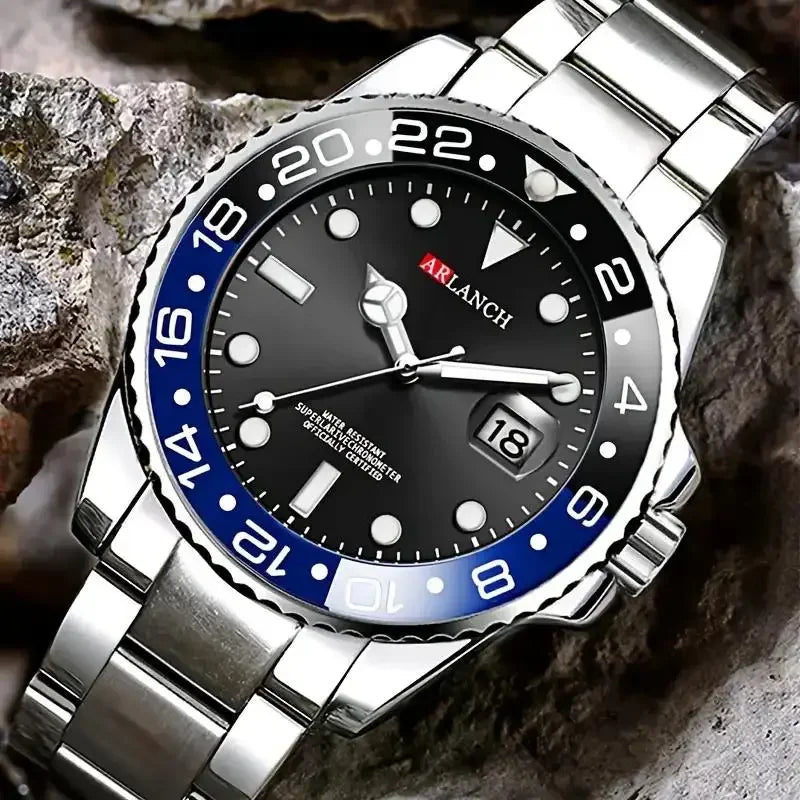 Classic Stainless Steel Quartz Watch with Magnifying Glass - Smarsty