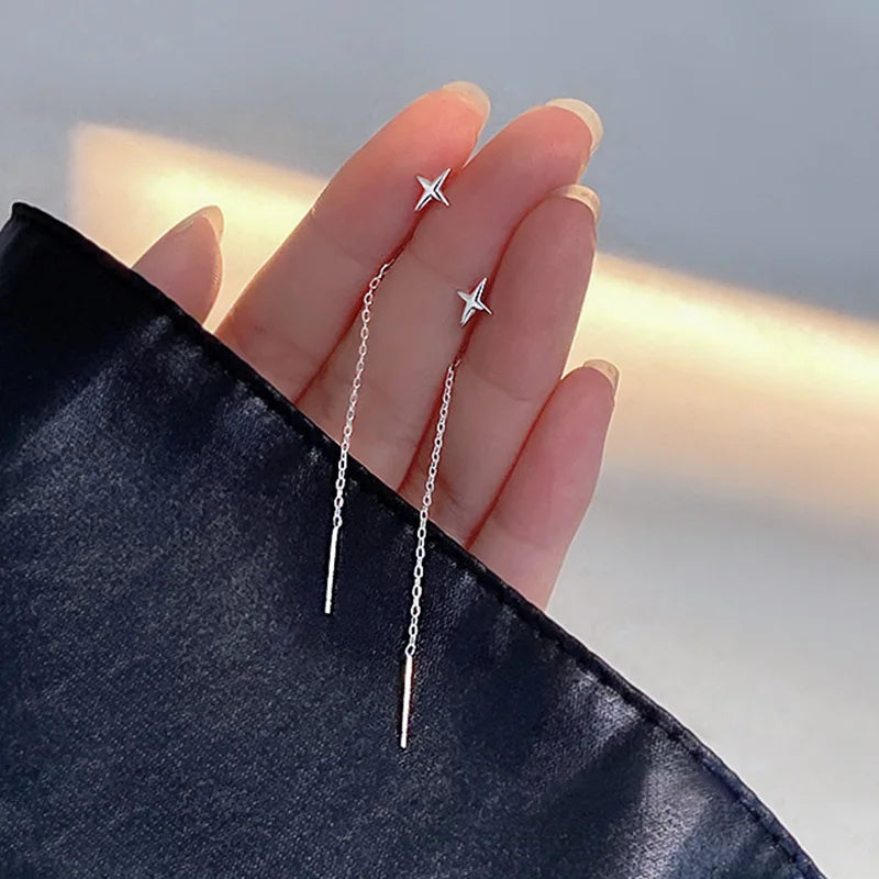 S925 Silver Tassel Drop Earrings for Women with Long Chains - Smarsty