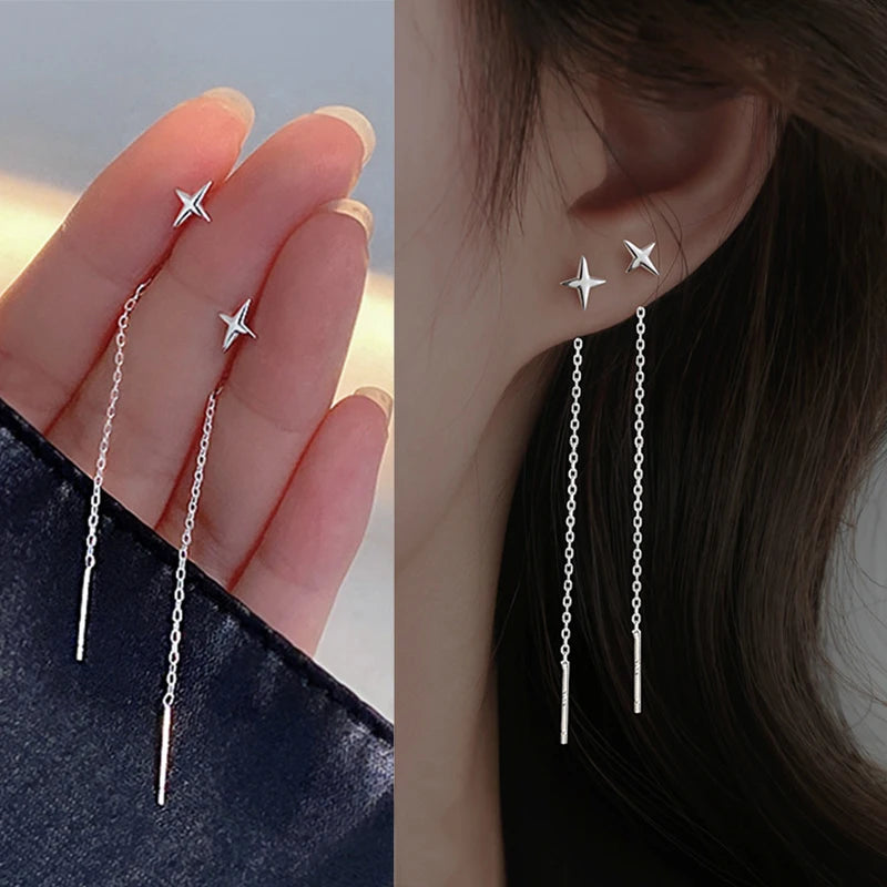S925 Silver Tassel Drop Earrings for Women with Long Chains - Smarsty