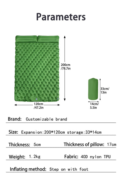 Outdoor Camping Double Inflatable Mattress Extra Wide Sleeping Pad Ultralight Folding Bed Sleeping Mat Car Travel Mat by Smarsty