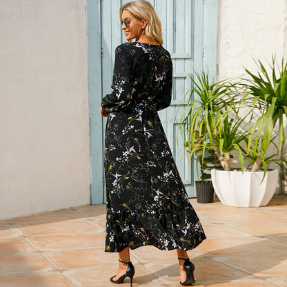 2023 Sping Summer Bohemian Women Maxi Dress Casual Long Sleeve High Waist Beach Woman Chiffon Dresses Floral Vestidoes Mujer New - Smarsty