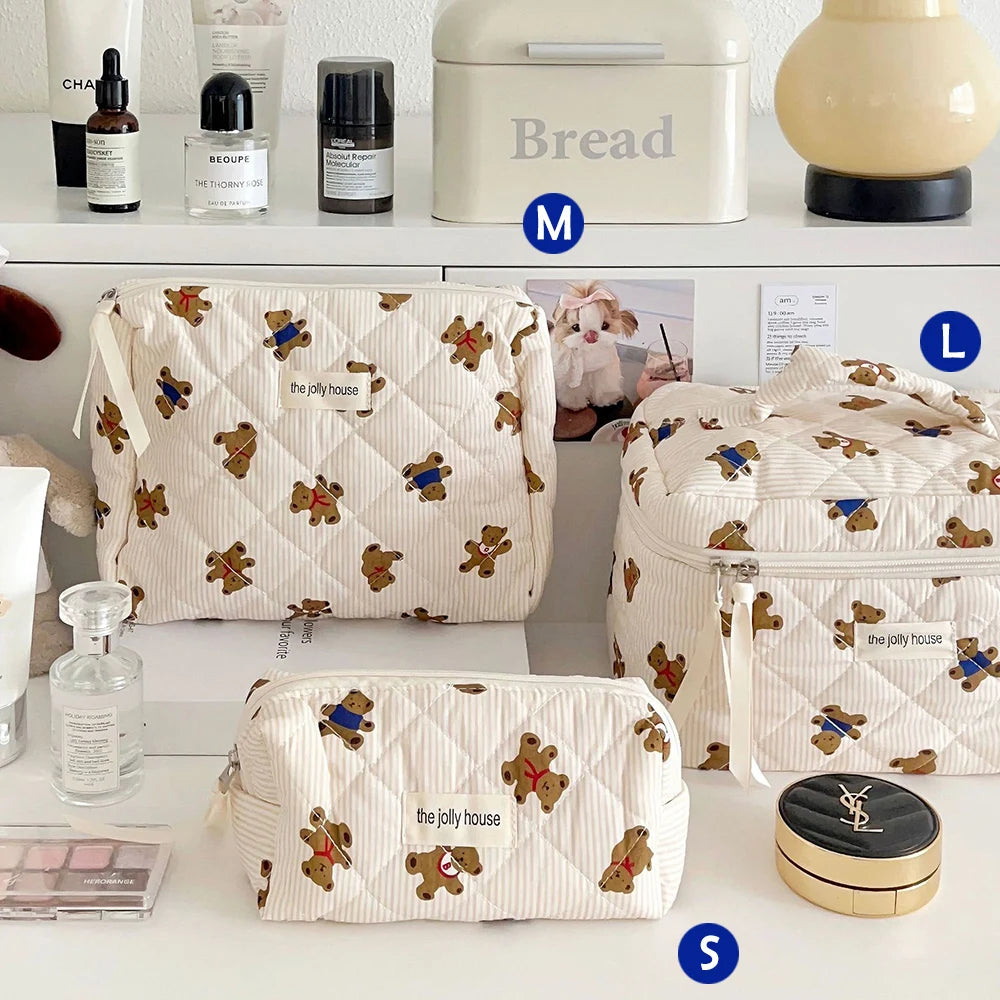 1pcs Cute Quilted Cotton Makeup Bag Women Zipper Cosmetic Organizer Cloth Handbag Box Shape Portable Toiletry Case for Girls - Smarsty