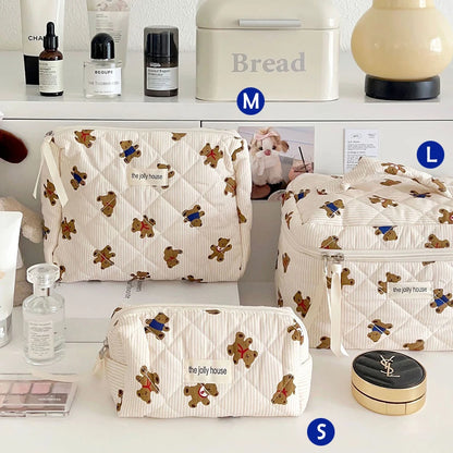 1pcs Cute Quilted Cotton Makeup Bag Women Zipper Cosmetic Organizer Cloth Handbag Box Shape Portable Toiletry Case for Girls - Smarsty