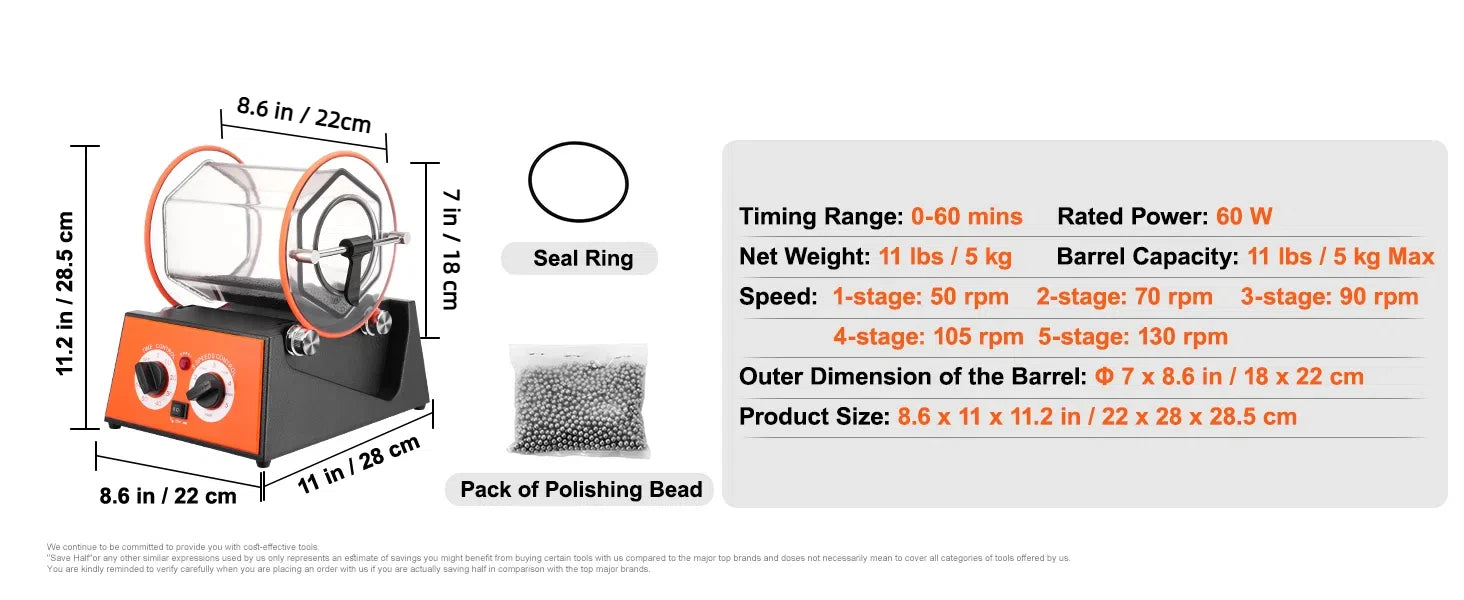 SucceBuy 3kg 5kg Rotary Tumbler Surface Polisher Jewelry Drum Polishing Machine Gem DIY Mini-Tumbler Finishing Tools - Smarsty