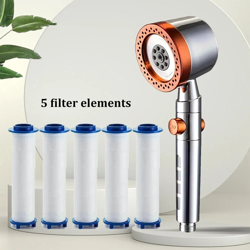New High Pressure Water Saving Filter Shower Head 5 Modes Handheld Shower Head One Button Stop Bathroom Accessories Set - Smarsty