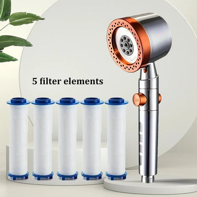 New High Pressure Water Saving Filter Shower Head 5 Modes Handheld Shower Head One Button Stop Bathroom Accessories Set - Smarsty