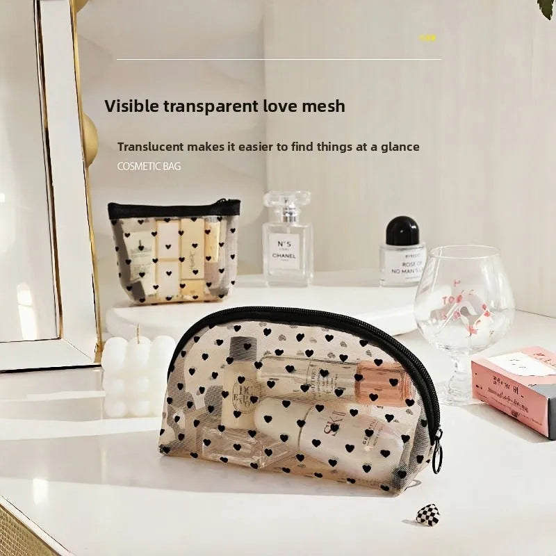 Mesh Heart Makeup Bags Waterproof Washable Organizer - Smarsty