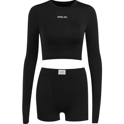 European and American Spring/Summer Round Neck Long Short sleeved 3/4 Shorts Two piece Women's Fashion Sports Versatile Set - Smarsty